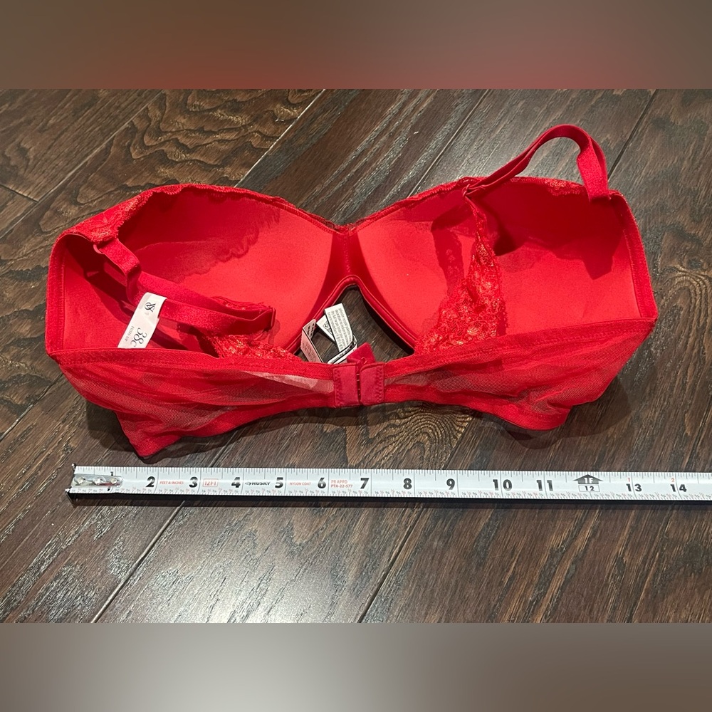 Victoria Secret No Wire Bra 38C Red Padded Cup Lace Adjustable Strap NEW - Picture 4 of 6